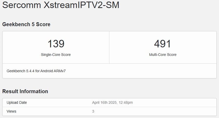Airtel 4K Xstream IPTV Realtek SoC Geekbench